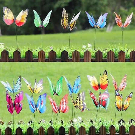 50-pak 3D Sommerfugl Havepynt – Vandtætte PVC Blomsterpinde Ornamenter til Udendørsbrug_OF