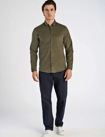 Lindbergh Fine Corduroy Shirt L/S - Khaki green - L