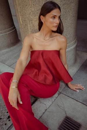 Cecilie Haugaard x NA-KD Jacquard Volume Bandeau Top - Tubetop - Rød - EU 36