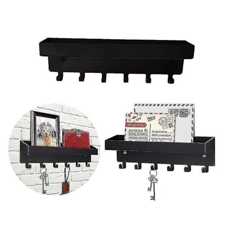 Nyckelhållare i metall med hylla, nyckelkrok, väggmonterad nyckelorganisatör, nyckelhängare