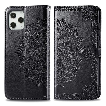 Mandala läder iPhone 12 Pro / iPhone 12 fodral - Svart
