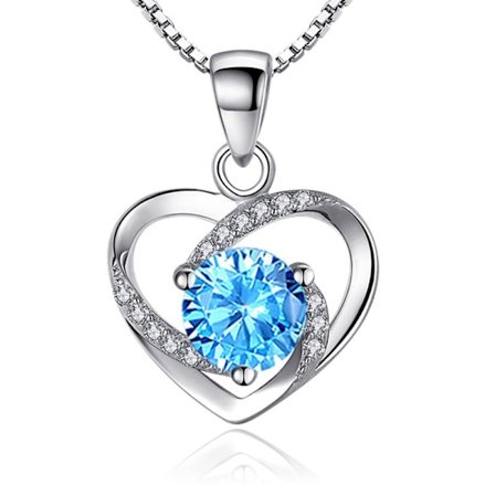 Heart necklace - silver color with blue rhinestone