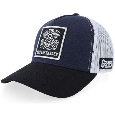 Gearshift - Blå trucker Keps - Supercharged V8 Patch Navy/White/Black A-frame Trucker @ Hatstore