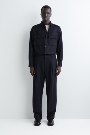 COS Homme Pantalon Droit Décontracté En Laine in Bleu