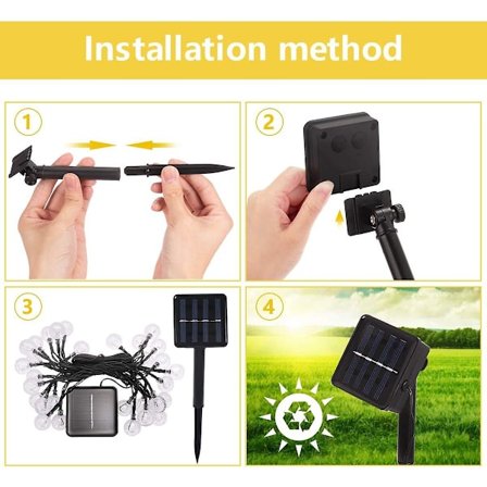 Solcellsbelysning för trädgård, balkongbelysning solcell, 9,5 meter bollar ljusslingor med 50 varmvita, för trädgård, träd, festdekoration