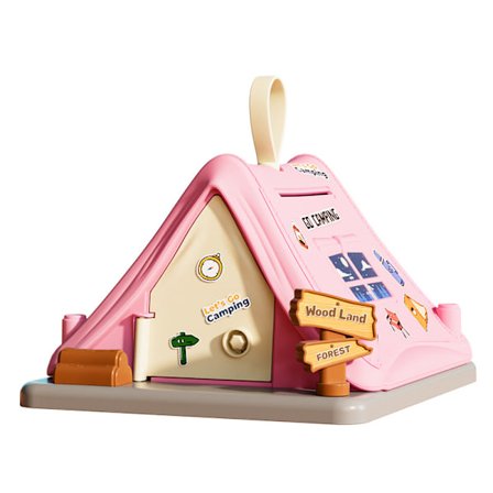 Rosa Sparegris, Søt Telt Mynt Sparebøsse, Uknuselig Plast Sparebøsse, Kreativ Sparegris Leke med Nøkler, Klistremerker, for Barn G