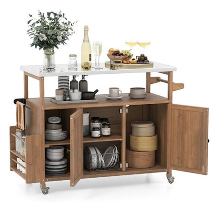 COSTWAY Puiset Grillivaunu, jossa on 2 Tasoa, Lukittavat Pyörät, Avoin Hylly ja Pyyhe-teline Piknikille