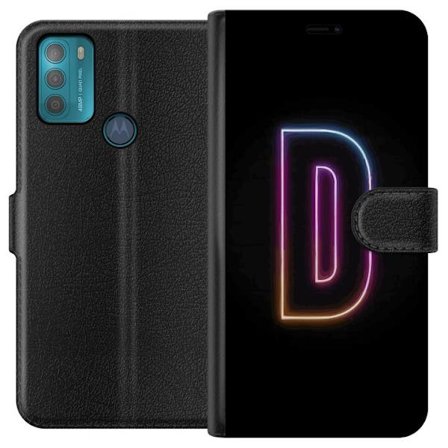 Kompatibel Tegnebogsetui til Motorola Motorola Moto G50 Minimalistisk neonbogstav D i farveskiftende lys mod sort baggrund i moderne digital design