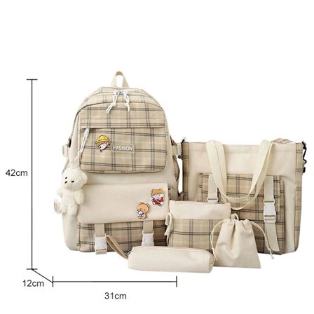 5 stk./sæt Lærred Kawaii Dame Rygsæk Koreansk Sød Teenage Pige Stor Kapacitet Skoletaske Clutch Rejse Bogtasker Skuldertaske~00957