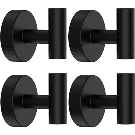 Håndklædekroge, 4-pak sorte tøjkroge vægmonterede, badeværelsesdørkrog til væg, sorte kroge til håndklæder, badeværelseskrog