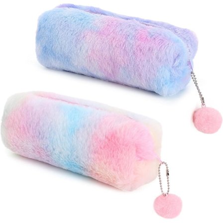 2 Plys Penalhuse, Sødt Regnbuefarvet Penalhus, Stor Kapacitet til Opbevaring af Skriveartikler, Plys Penalhus til Børn (Pink, Lilla)