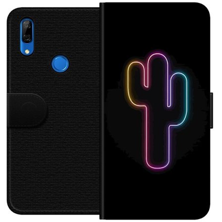 Yhteensopiva Lompakkokotelo Huawei Huawei P Smart Z Neonpiirros kaktuksista vaaleanpunaisessa ja sinisessä valossa tummaa taustaa vasten