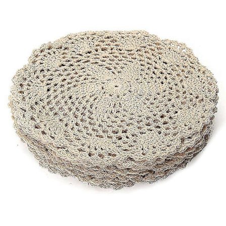 12 stk. Vintage Bomullsmatte Rund Håndheklet Blondebrikker Blomsterbrikker Parti Husholdningsbord Deco