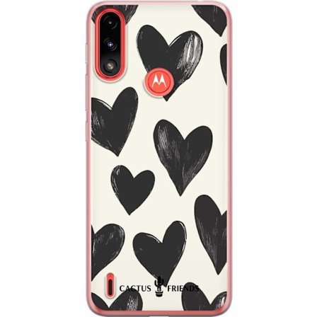 Yhteensopiva Puhelinkuori Motorola Motorola Moto E7 Power Cactus and Friends - Bold Black Love Pattern