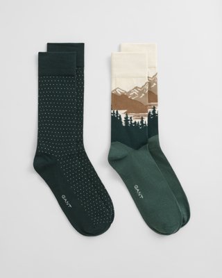 GANT - 2-pakning sokker med fjellmotiv til herre tartan green