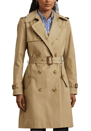Lauren Ralph Double-Breasted Cotton-Blend Trench Coat Kappor Dam Beige M