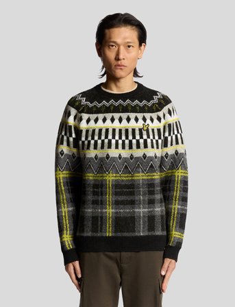 Lyle & Scott Fair Isle Tartan Jumper - Grey - XS