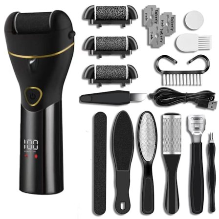 Elektrisk fotfil med diverse tilbehør, Oppladbar, Svart