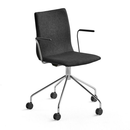 Conference chair OTTAWA with wheel base and armrests, black fabric, chrome
