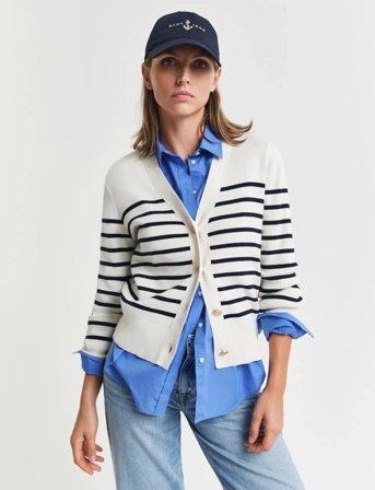 GANT Striped Cotton Cardigan - Cream - XL