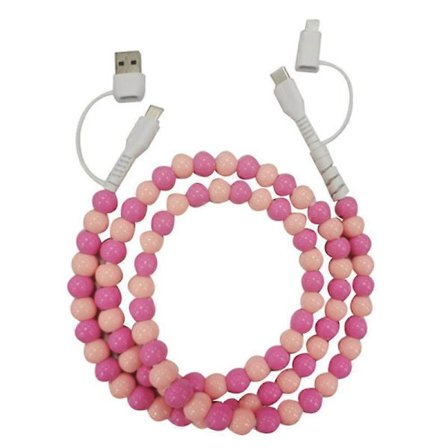 Ladekabler med perler, 4-i-1 ladekabel med perler Hurtigladekabel lys rosa og rosa