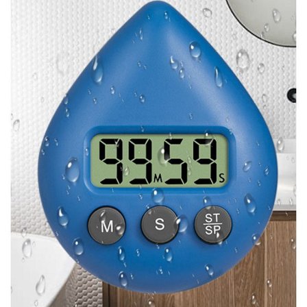 Vandtæt brusebadstimer, digital timer, badeværelses- og køkkentimer, nedtællingstimer med sugekop hul blå blå