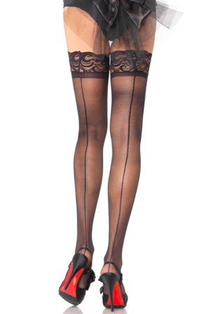 Sheer Stay Up's mit Rückennaht Schwarz Onesize