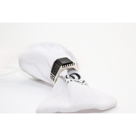 Sterling silver ring svart kvadrat sten orientaliskt mönster klackring för män