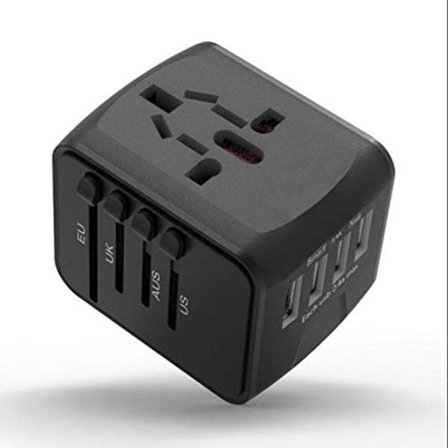Universel rejseadapter til Storbritannien/USA/EU/AUS/Kina/Japan 200 lande, med 4 USB-opladningsporte international stikkontakt AC-udtag til iPhone,