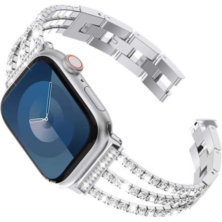 Skinnende metalllenkearmbånd stål kvinner kompatibel rem serie 9 8 7 SE2 6 5 4 3 2 1 med krystall diamant 41mm 40mm 38mm sølv