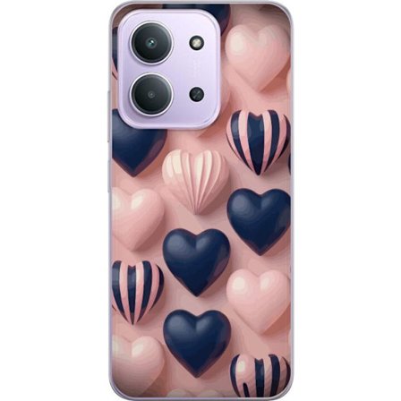 Kompatibelt Mobildeksel til Xiaomi Redmi 15C Myke tredimensjonale hjerter i rosa og marineblå toner i et romantisk mønster