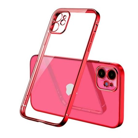 Apple iPhone 12 Mini Luxury Classic Square Frame Case Red with Soft Thin Transparent Camera Protector High Quality