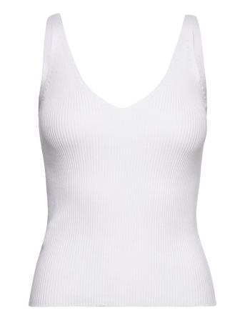 V-Neck Knitted Top T-shirts & Tops Sleeveless Hvit Mango*Betinget Tilbud