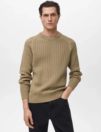 Mango 100% Cotton Braided Sweater - Beige - L