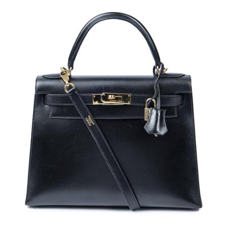 Hermès Vintage, Pre-owned Handbag Kelly Sellier Zwart, Dames, Maat:ONE Size,leather
