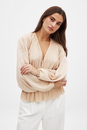 NA-KD - Plissert topp med volum - Gensere med ballong ermer - Beige - S