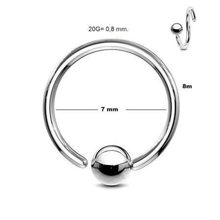 Flexibel BCR Piercing i IP titaniumpläterad 316L stål 20G 0,8x7 mm.