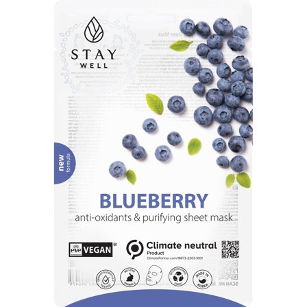 STAY WELL Mask Vegan Sheet - BLUEBERRY 20g - Maschera Purificante viso