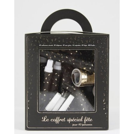 Festsæt med konfetti sort og guld til 10 personer