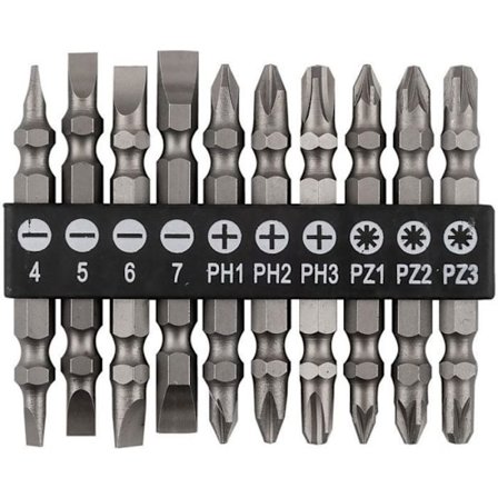 Graphite Dubbeländad bits SL4/5/6/7, PH1/2/3, PZ1/2/3 x 65 mm, 10 stycken.