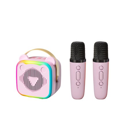 Coluna Bluetooth Karaoke, med 2 mikrofoner og lys (rosa)