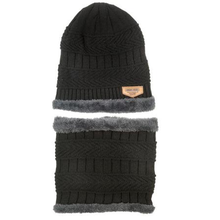 Lämmin talvinen neulottu pipo hatut cover kaula Kaksiosainen fleecevuorattu ratsastus tuulenpitävä villapaita unisex Black M