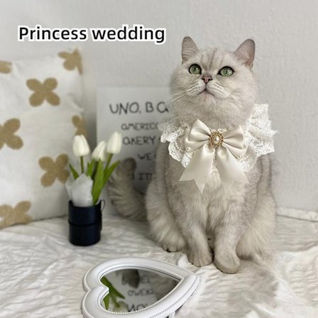 Stor rosett serie husdjur scarf pärla bröllopsklänning haklapp katt hund halsband söt bomull spets fluga