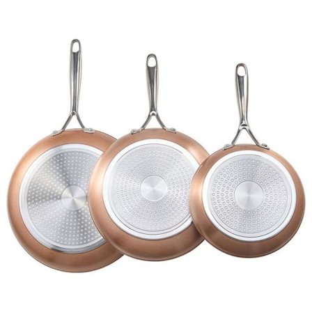 Set av 3 stekpannor i aluminium 20/27/30 cm - Duoku - Keramisk non-stick beläggning - Värmetåligt handtag - Gas - Elektrisk - Grå