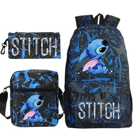 Disney Stitch Barn Ryggsäck Cartoon Stitch Print Case Pojke Flicka Axelväska Barn Skolväska Present 3st/ set