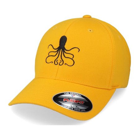 Iconic - Gul flexfit Kasket - Octopus Silhouette Yellow Flexfit @ Hatstore
