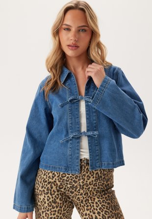 ONLY Onlthora Ls Bow Shirt Dnm Medium Blue Denim Klær