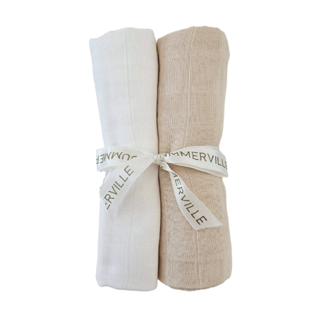 Summerville Organic Babyteppe i musselin, Beige og hvit, 2 stk