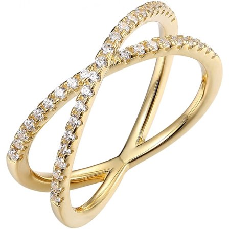 Guldpläterad X-ring med simulerade diamanter i CZ, korslagd ring för kvinnor - Guld (storlek 8)