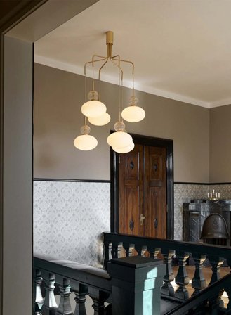 Rizzatto cluster 6 taklampe - satin brass/opal